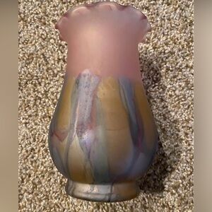 Art Nouveau Glass Vase Lavender Watercolors Hand-Painted Ruffled Top